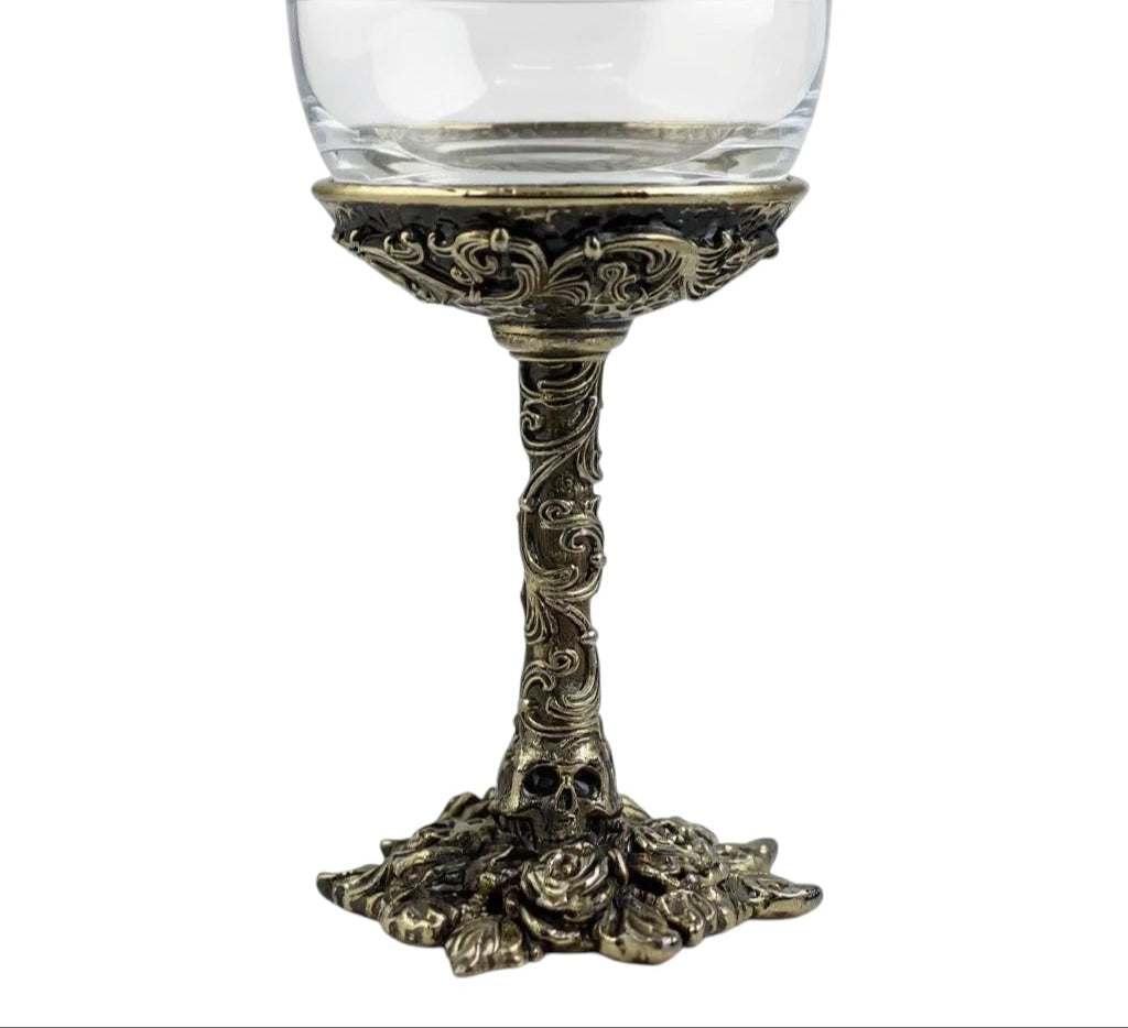 Set of 4 - Gothic Skull & Roses Wine Glasses | Decorative Drinkware | Statement Barware | Antique Finish-3