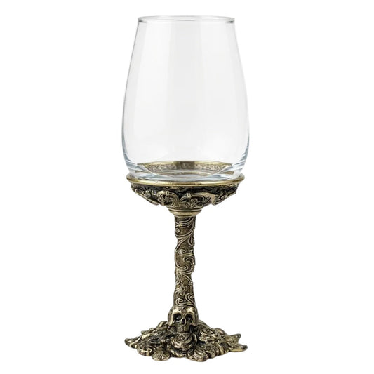 Set of 4 - Gothic Skull & Roses Wine Glasses | Decorative Drinkware | Statement Barware | Antique Finish-0