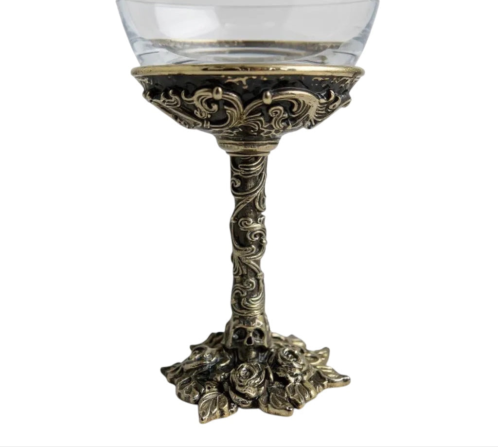 Set of 4 - Gothic Skull & Roses Wine Glasses | Decorative Drinkware | Statement Barware | Antique Finish-1